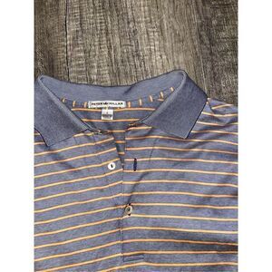 Peter Millar Striped Cotton Polo Blue Orange Large